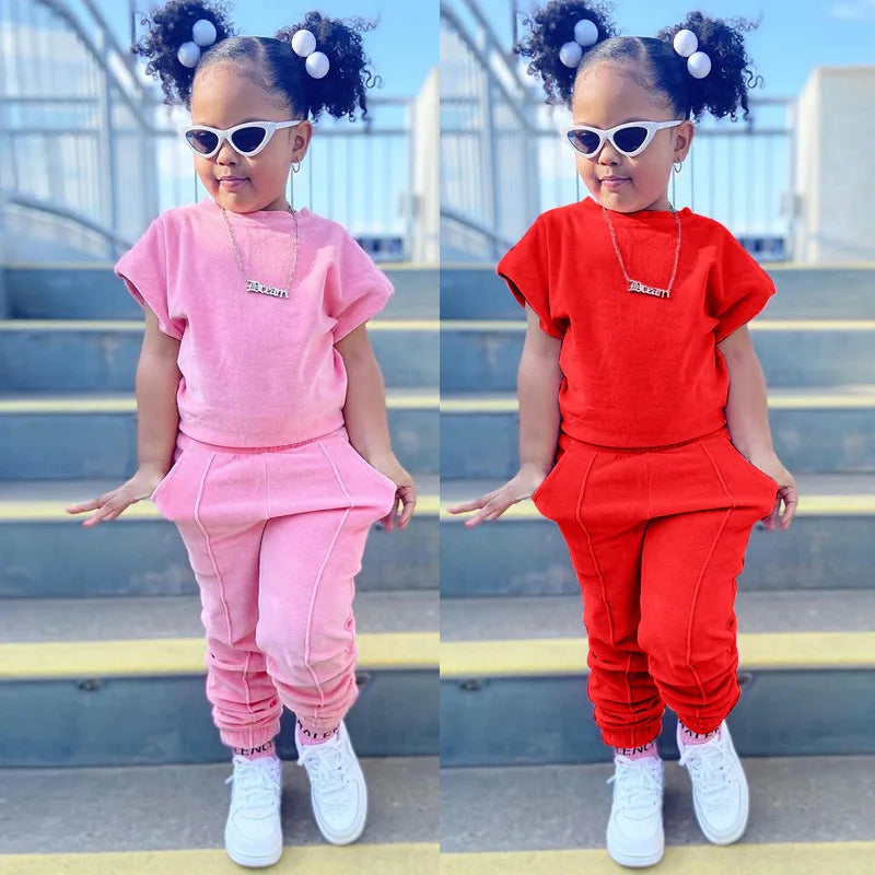 Kids Tales girls 2-piece cotton t-shirt and pants set for ages 1-6, shown in a playful, colorful design perfect for young children.
