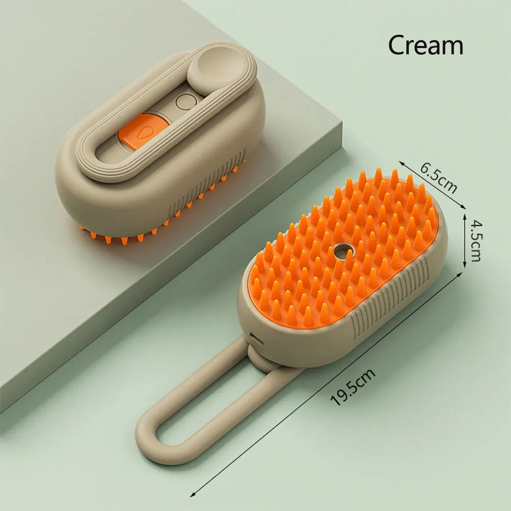 Rechargeable steam cat grooming brush by Showlu Fashion Store with self-cleaning, massage, and hair removal features for pets.