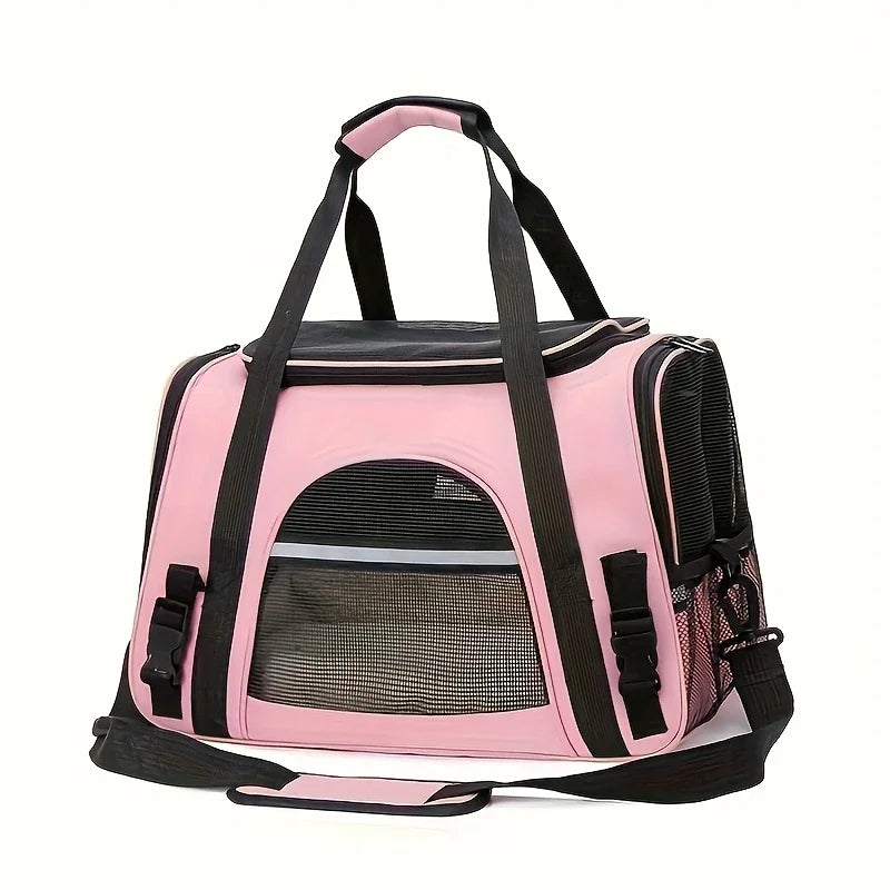Showlu portable soft-sided cat carrier made of breathable Oxford fabric, with mesh panels and a comfortable carrying handle.
