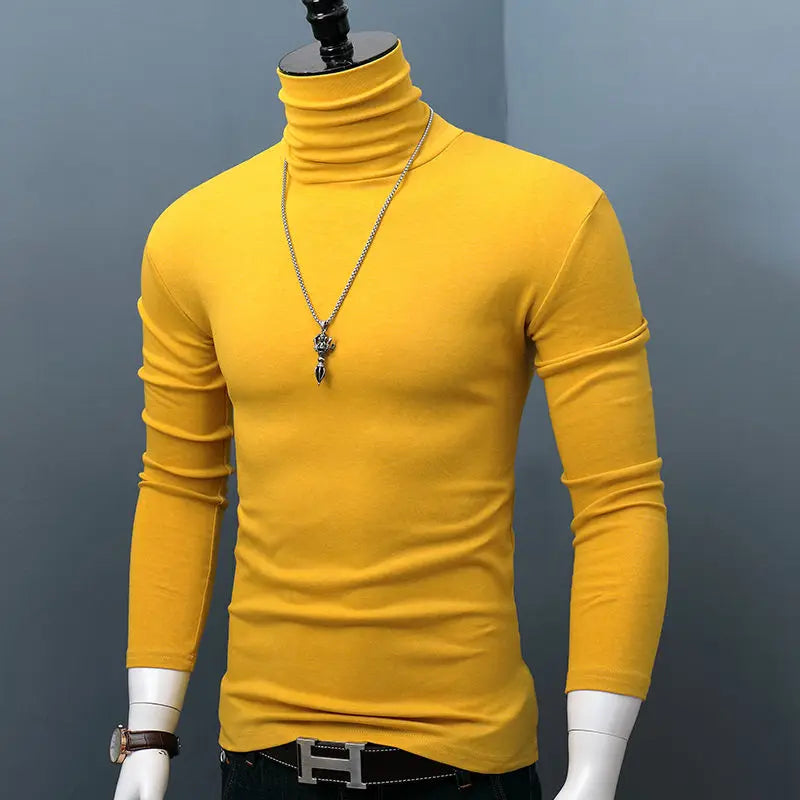 Dark red men's turtleneck long sleeve shirt from Showlu Fashion, casual autumn winter top with stretch fabric in plus sizes.