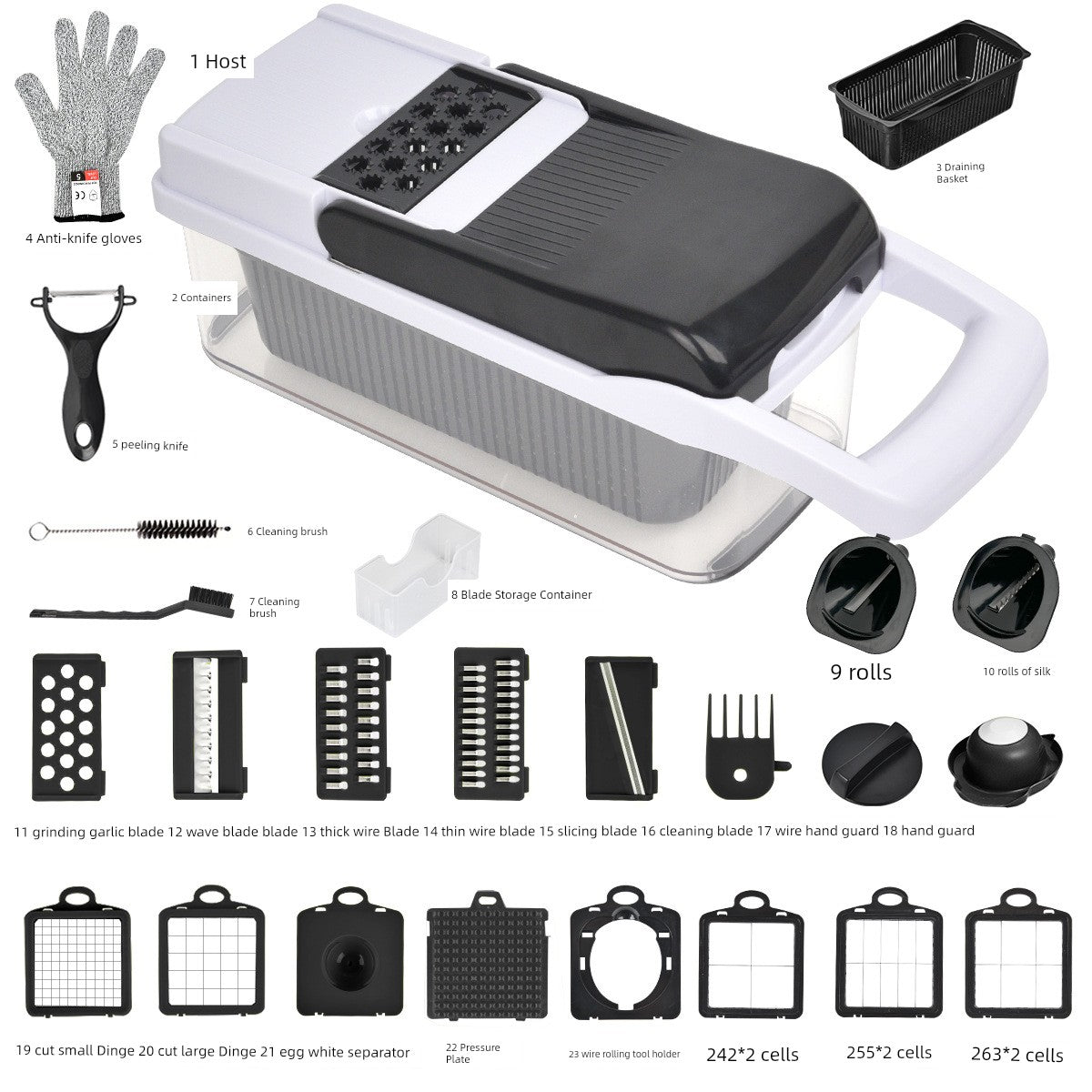 Showlu Multi-Functional Vegetable Cutter with dicing and slicing blades, compact kitchen tool for efficient food prep.
