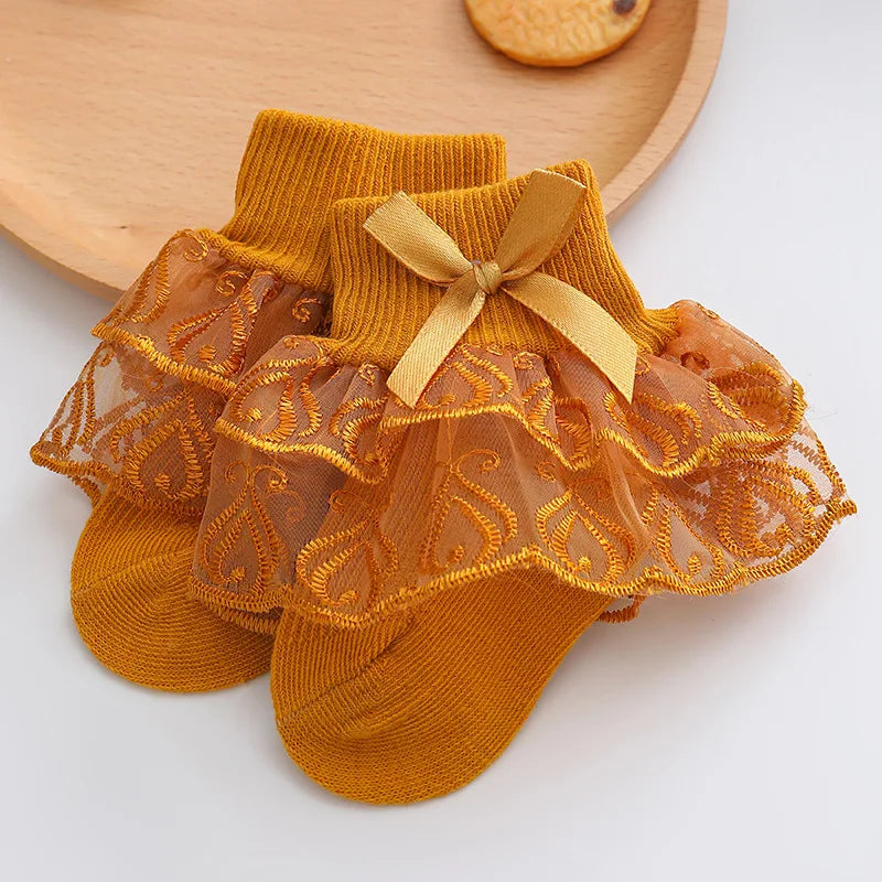 Toddler cotton lace ruffle princess mesh breathable socks in candy colors for ages 0-2, featuring ankle length and summer lightweight design