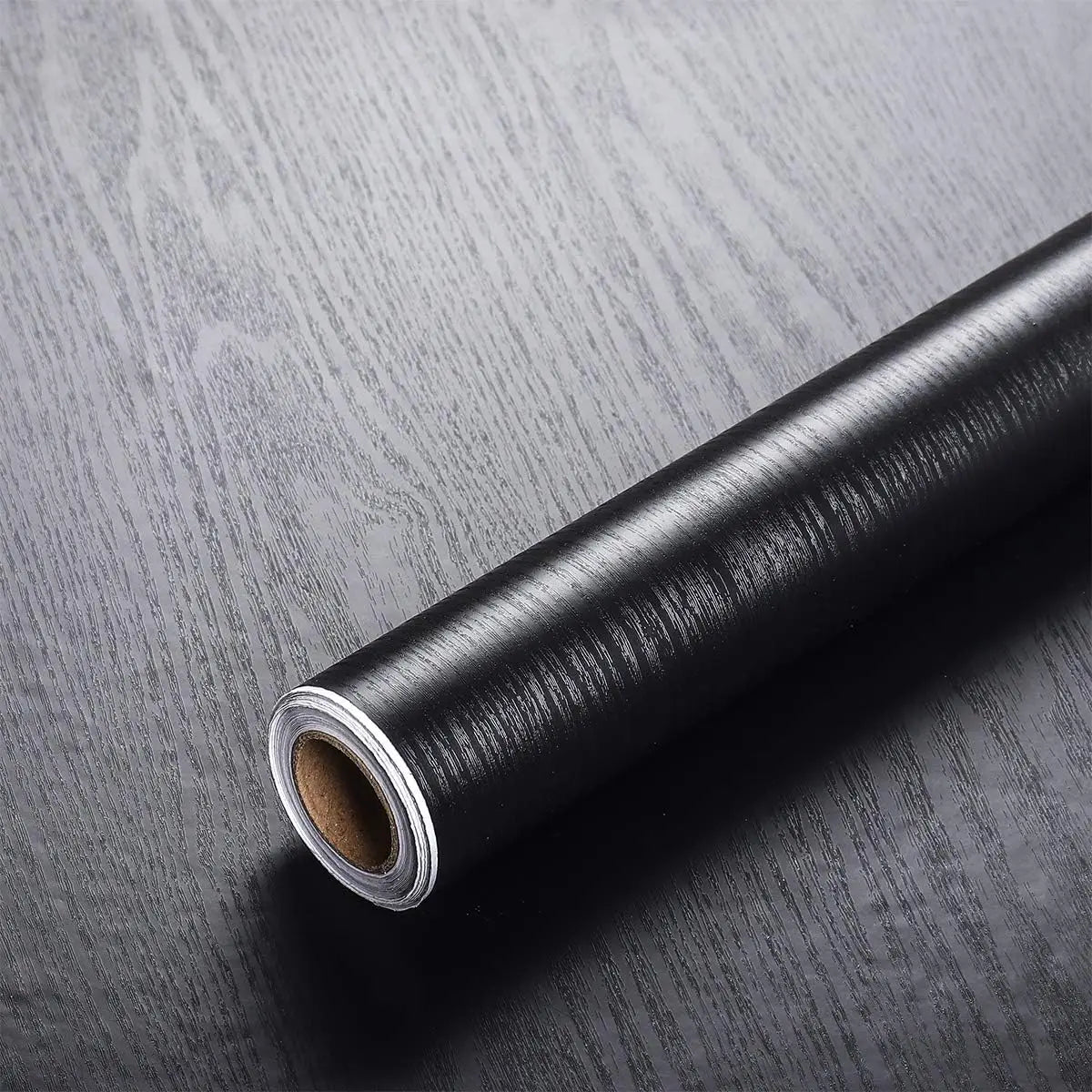 PVC waterproof self-adhesive wallpaper roll with wood grain design for home decor, furniture, and cabinet renovation.