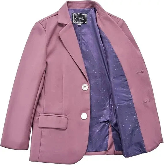 Pink boys' formal suit with jacket, vest, pants, and bowtie from LUOBOBEIBEICN, perfect for special occasions.