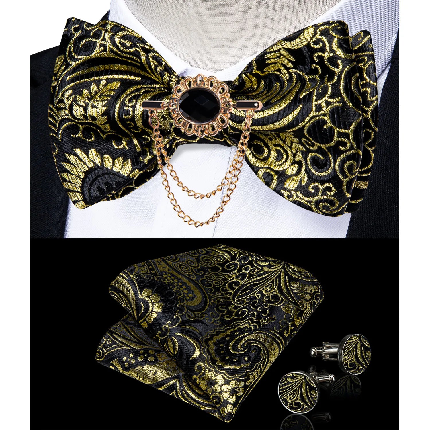 Pink men's bow tie set with pocket square and cufflinks, perfect for weddings, by Showlu Fashion Store.