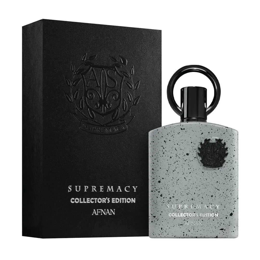 Afnan Supremacy Collector's Edition men's Eau de Parfum bottle with elegant packaging, 3.4 oz size, designed for sophisticated style