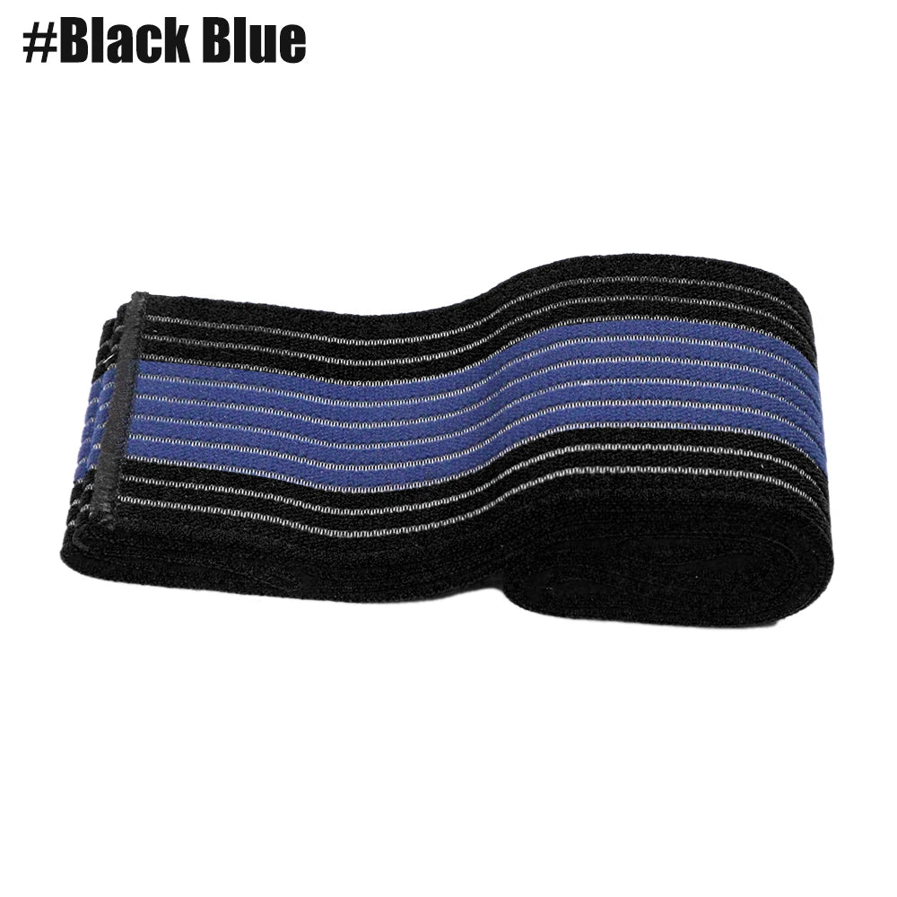 A black and blue elastic compression bandage wrap for sports support.