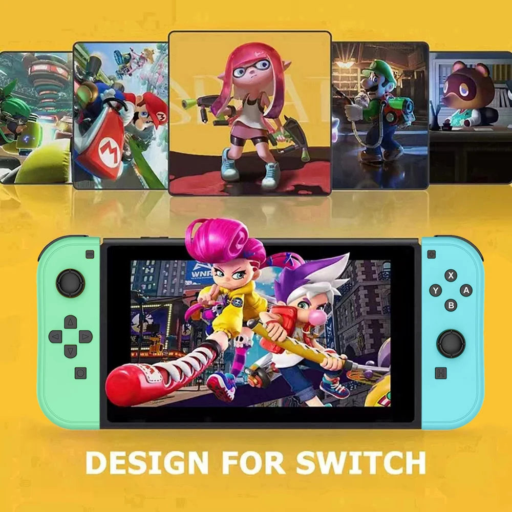 Wireless Joy-Con gamepad for Nintendo Switch with Bluetooth, vibration, turbo, and wake-up function, featuring a sleek design and joysticks.