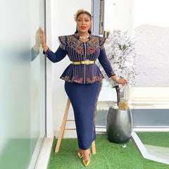2025 Elegant Dress Women for Wedding Party Summer Autumn Africa V-neck Long Sleeve Evening Long Maxi Dress Gowns Africa Clothing