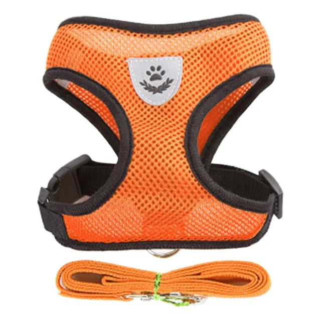 Showlu Fashion Store cat harness vest with leash, adjustable mesh pet harness for small and medium dogs, polyester and comfortable fit.