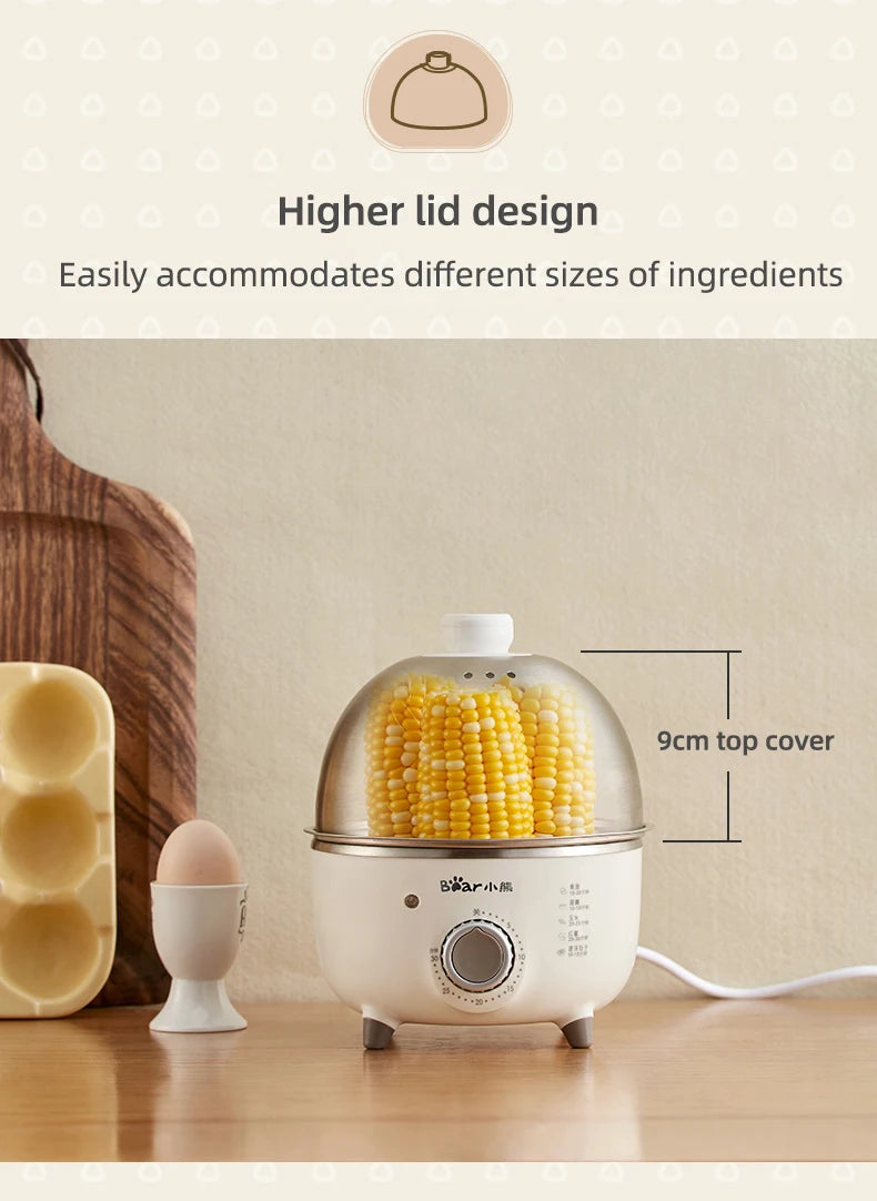Showlu Smart Electric Egg Boiler with stainless steel exterior, 360W power, and timer for boiling 4-6 eggs.