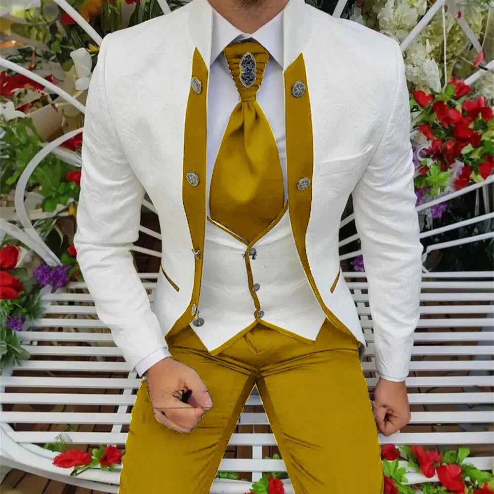 Royal blue men's wool tuxedo suit by Showlu Fashion, featuring a 3-piece wedding groom set with jacket, vest, and trousers.