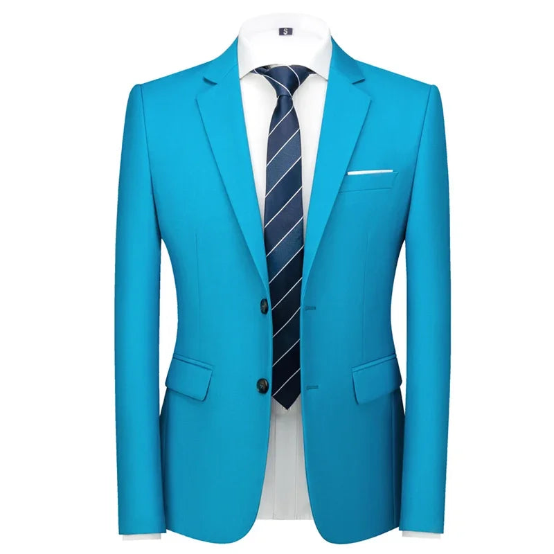 Men's slim fit 16-color suit jacket by Showlu Fashion, formal business blazer with casual style in big 6XL size.