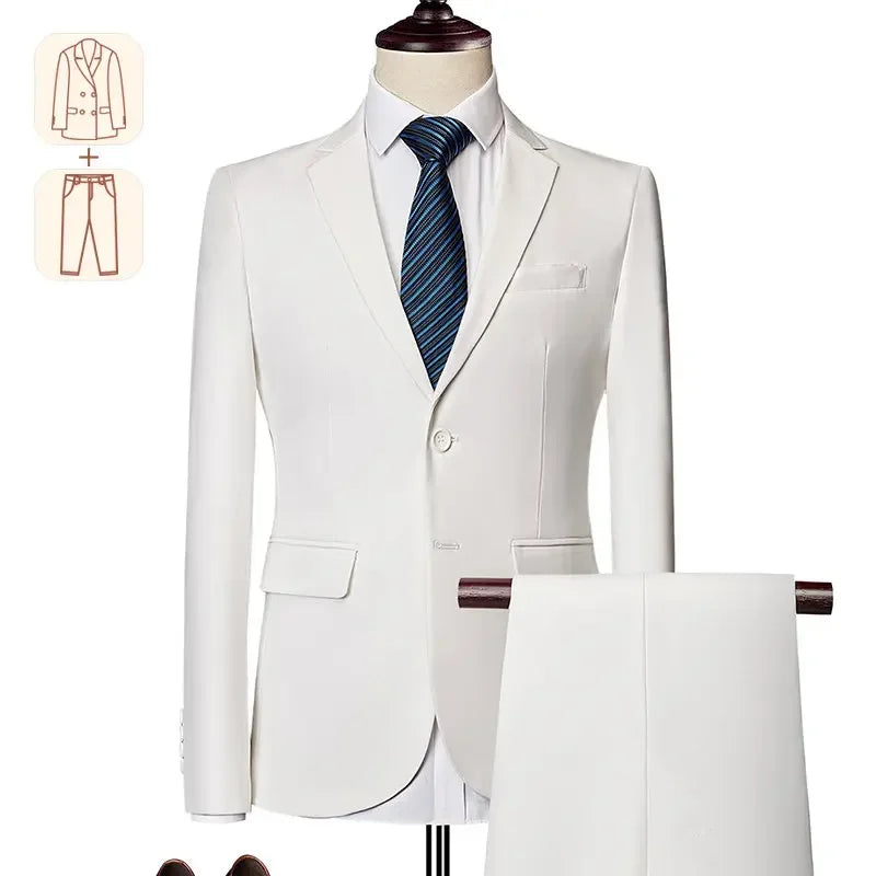 Men's business casual suit by Showlu Fashion, solid color tuxedo set with formal jacket and trousers for weddings and parties