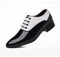 Black patent leather Oxford shoes for men by Showlu Fashion Store, formal dress shoes with sleek, polished design.