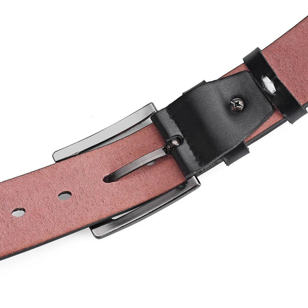Genuine leather men's belt by Showlu Fashion, casual cowskin design, perfect for jeans and everyday wear.