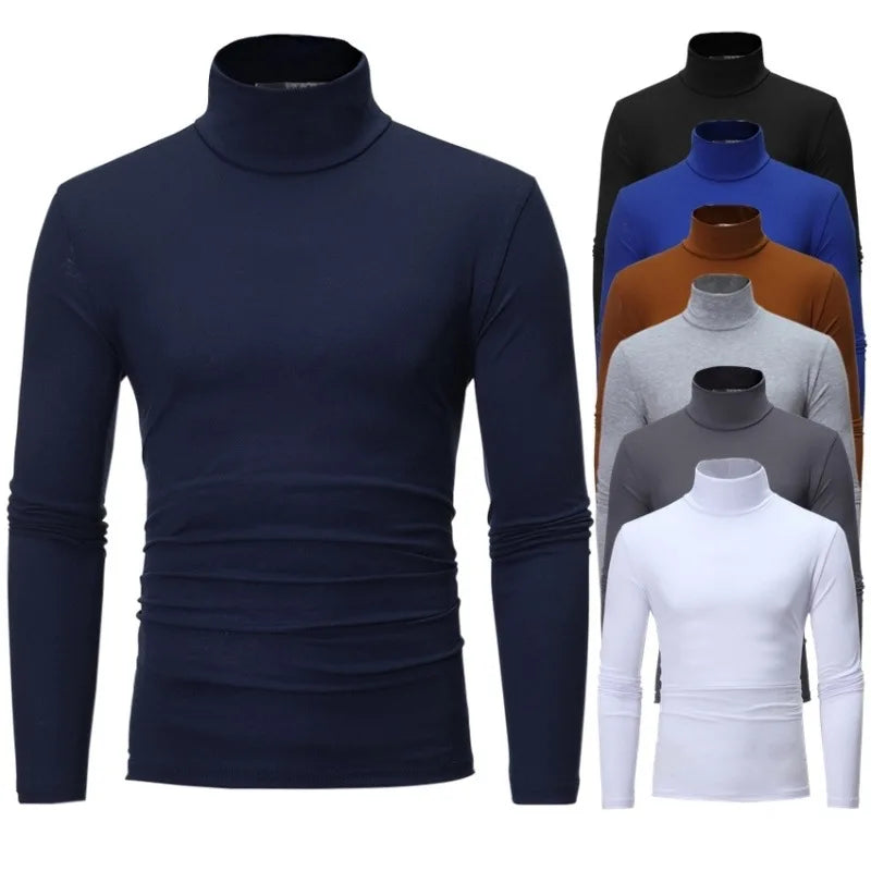 SHOWLU FASHION GAOKE men's thermal underwear top, slim fit turtleneck long sleeve shirt in warm, stretchy fabric, ideal for cold weather.