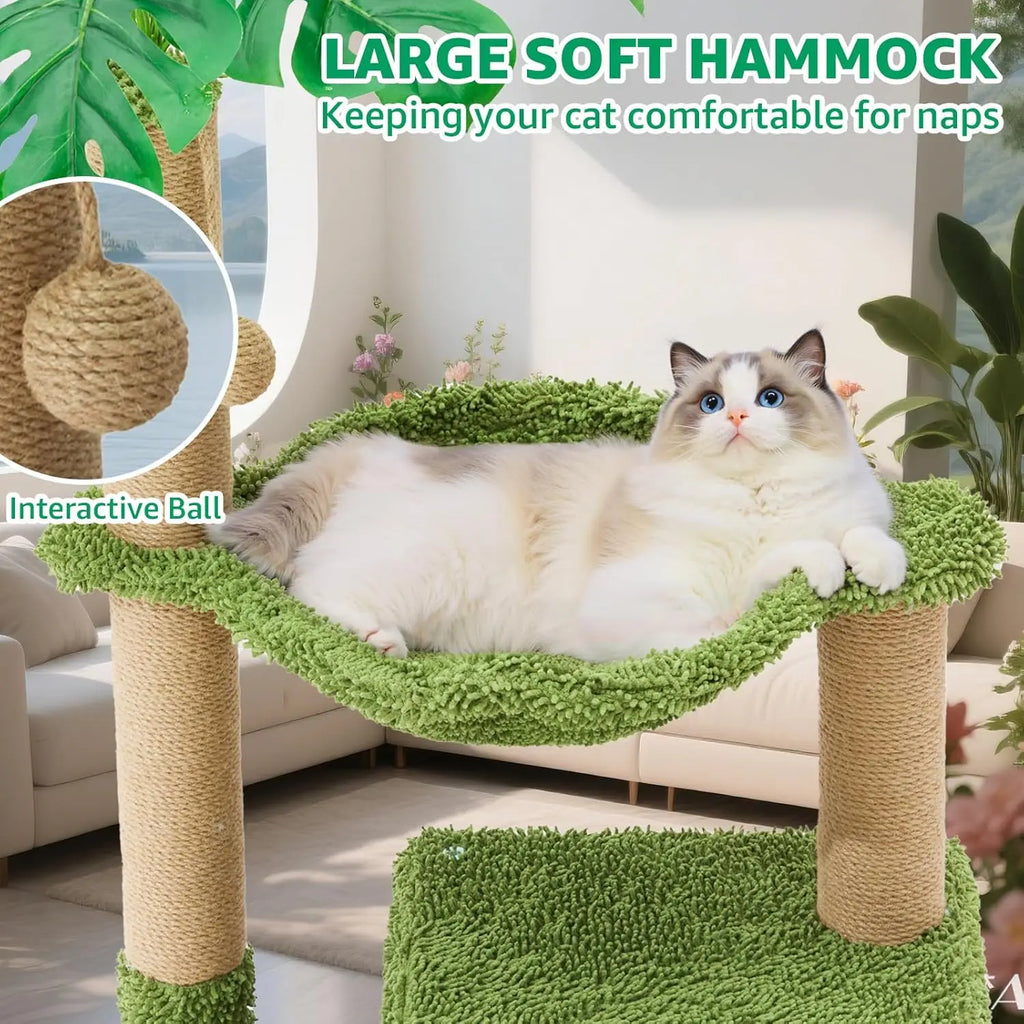 Showlu 48-inch cat tree tower with scratching post, cozy hammock, and multiple platforms for climbing and lounging.