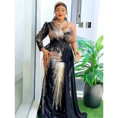 2025 Elegant Dress Women for Wedding Party Summer Autumn Africa V-neck Long Sleeve Evening Long Maxi Dress Gowns Africa Clothing