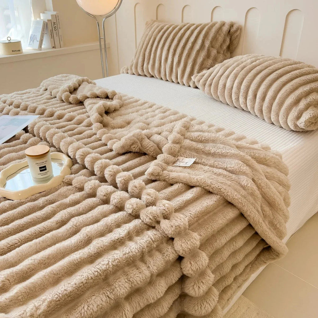 Striped polyester blanket from Showlu Fashion Store, thickened bed sheet and nap cover for cozy bedding and lounging.