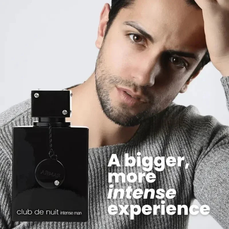 Unisex Armaf Club De Nuit Intense Man EDP perfume bottle with black cap, 100ml, showcasing sleek fragrance packaging.