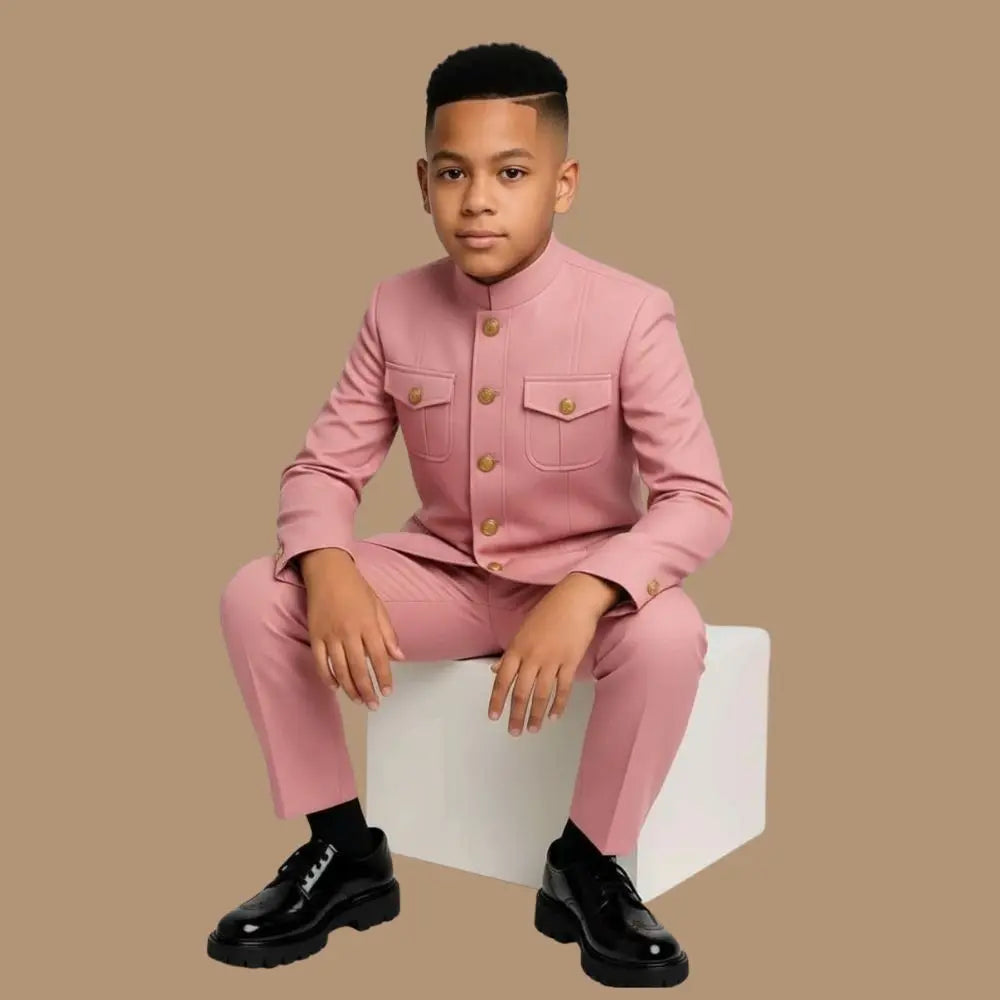 Safari Kids formal tuxedo 2-piece jacket and pants set by 1170uf-he, shown on a child with a classic black and white design.