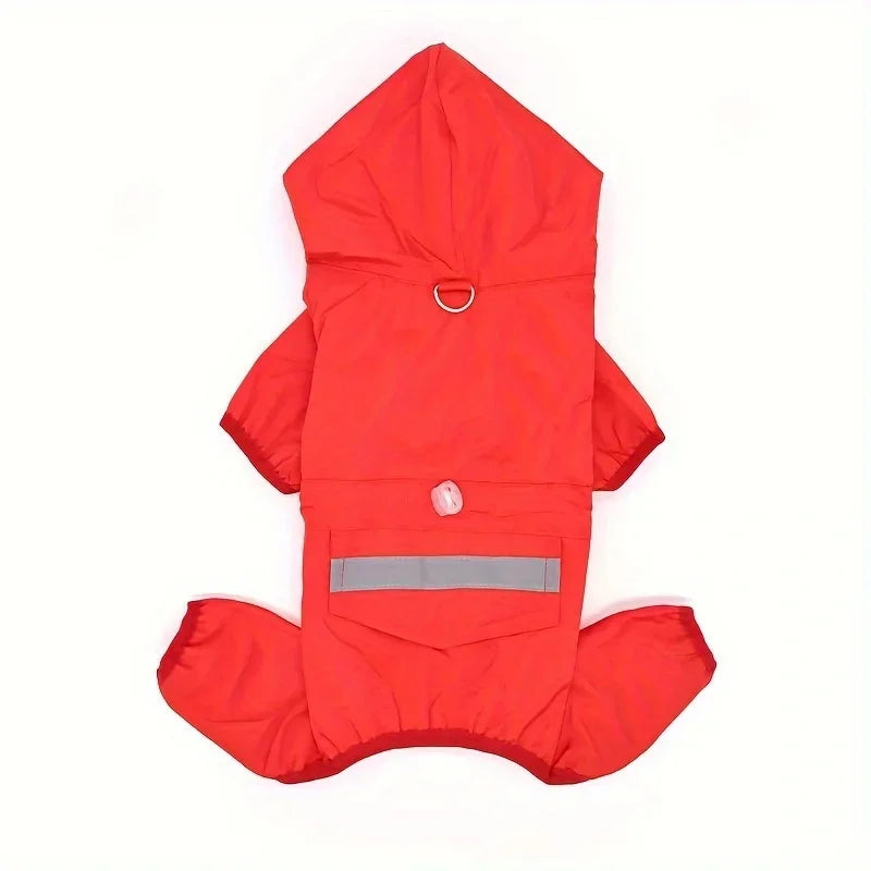 Showlu Fashion dog raincoat with hood, pet rain jacket featuring D-ring attachment, waterproof and stylish for outdoor walks.