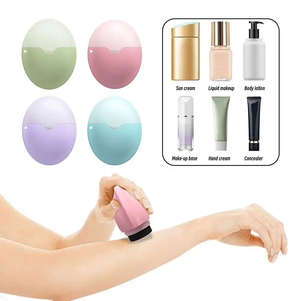 Refillable silicone suncream roller applicator with oval shape, stitching design, ideal for lotion and cosmetic travel use.