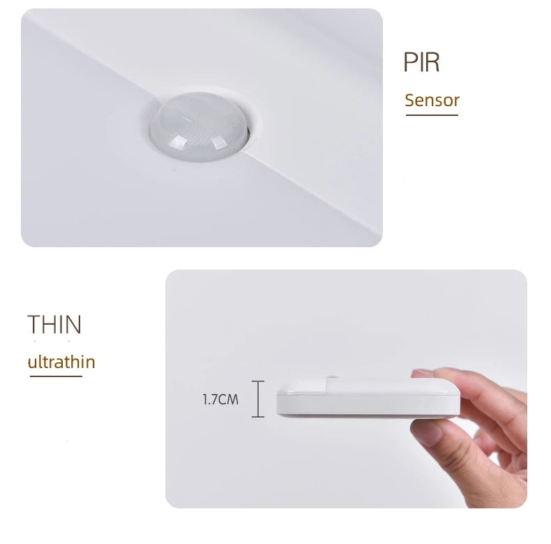 Rechargeable LED night light with motion sensor, USB charging, magnetic base, from Showlu Smart General.