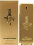 Paco Rabanne 1 Million men's Eau De Toilette 3.4 oz bottle with gold accents, sleek and luxurious fragrance design