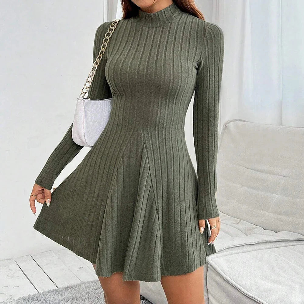 Mia Muse women's long sleeve mock neck A-line mini casual dress in a stylish and comfortable design.