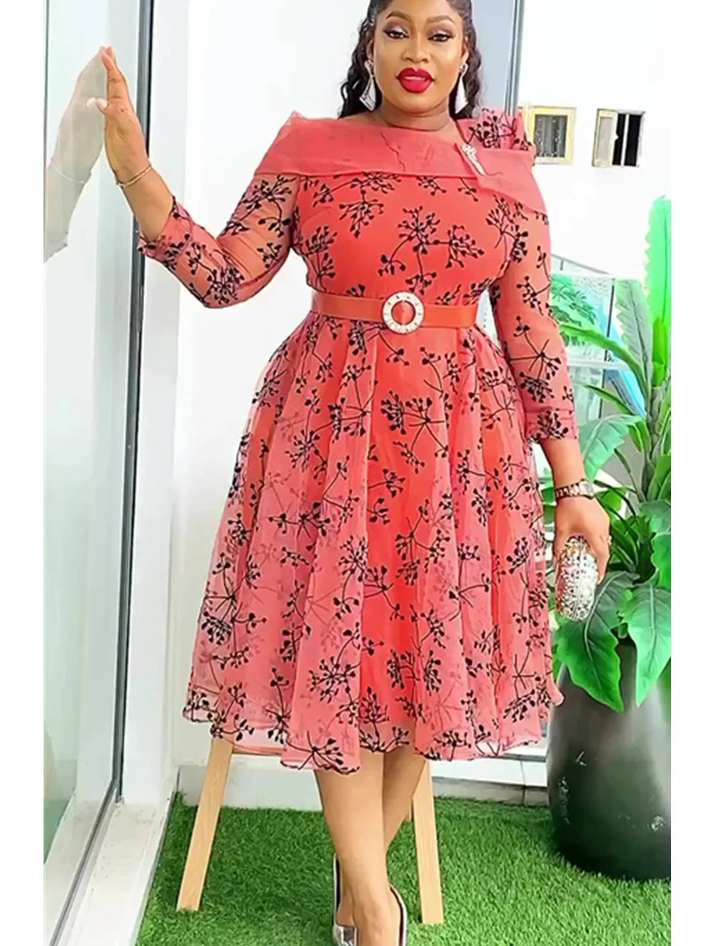 Plus size African Dashiki Ankara party dress for women by SHOWLU FASHION STORE, featuring vibrant traditional African print and stylish design.
