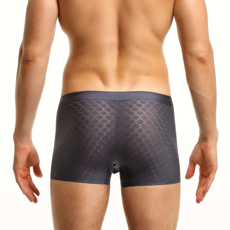 Men's ice silk boxer briefs by Showlu Fashion, lightweight, breathable seamless underwear for summer comfort.