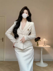 UNXX Autumn/winter Fragrance Style Short Waist Suit Jacket Hip Overskirt  Retro Single-breasted Coat Skirt Two-piece Set Woman's
