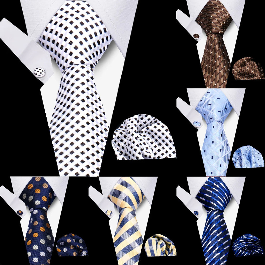 HUISHI Luxury Elegant Gifts For Men Tie Set Striped Necktie Handchief Cufflinks 3 Pcs Business Party Wedding Suit Accessories