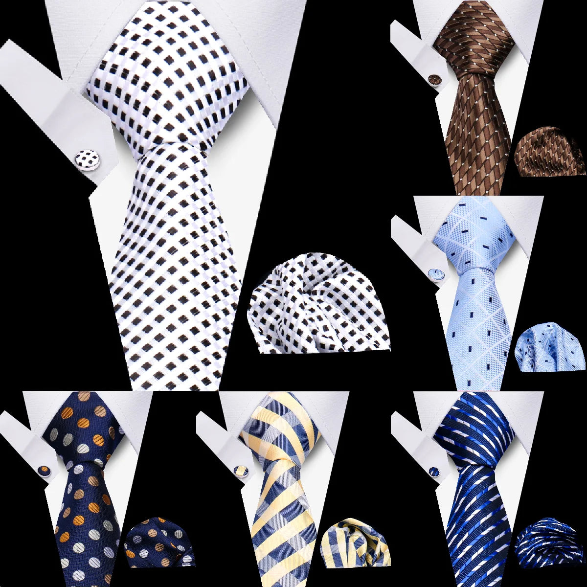 HUISHI Luxury Elegant Gifts For Men Tie Set Striped Necktie Handchief Cufflinks 3 Pcs Business Party Wedding Suit Accessories