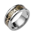 Showlu Jesus Cross ring made of 316L stainless steel, featuring a religious Jesus design on a sleek jewelry band.