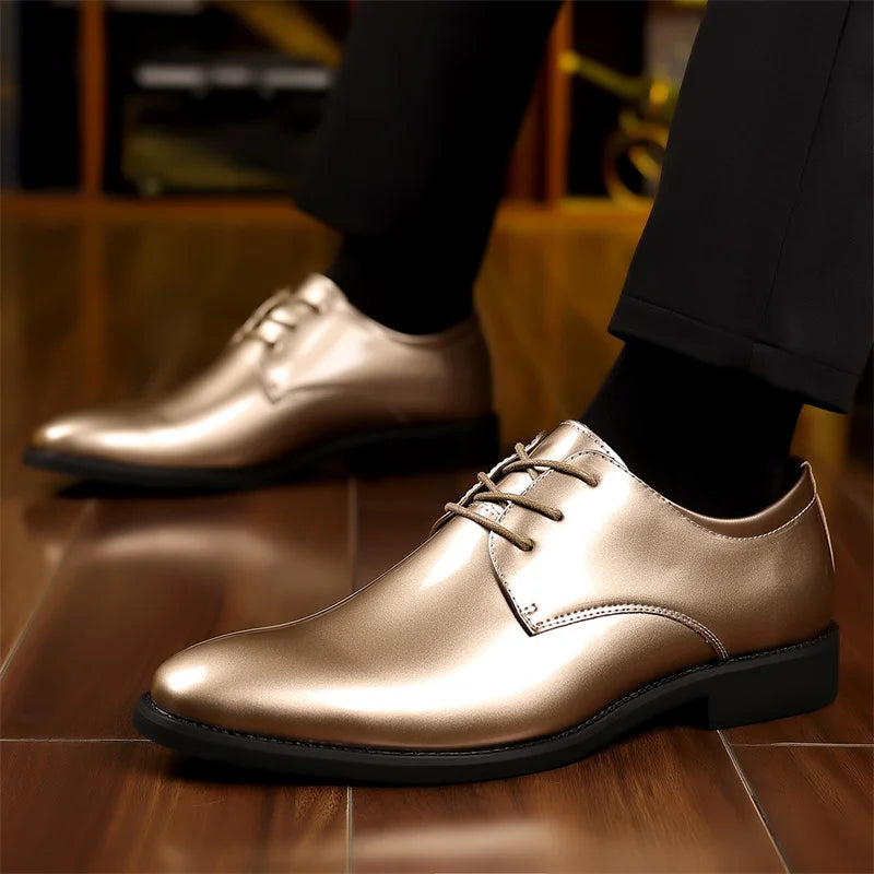 Men's pointed toe dress shoes by SOVOB in red PU leather with lace-up design, perfect for formal and social occasions.