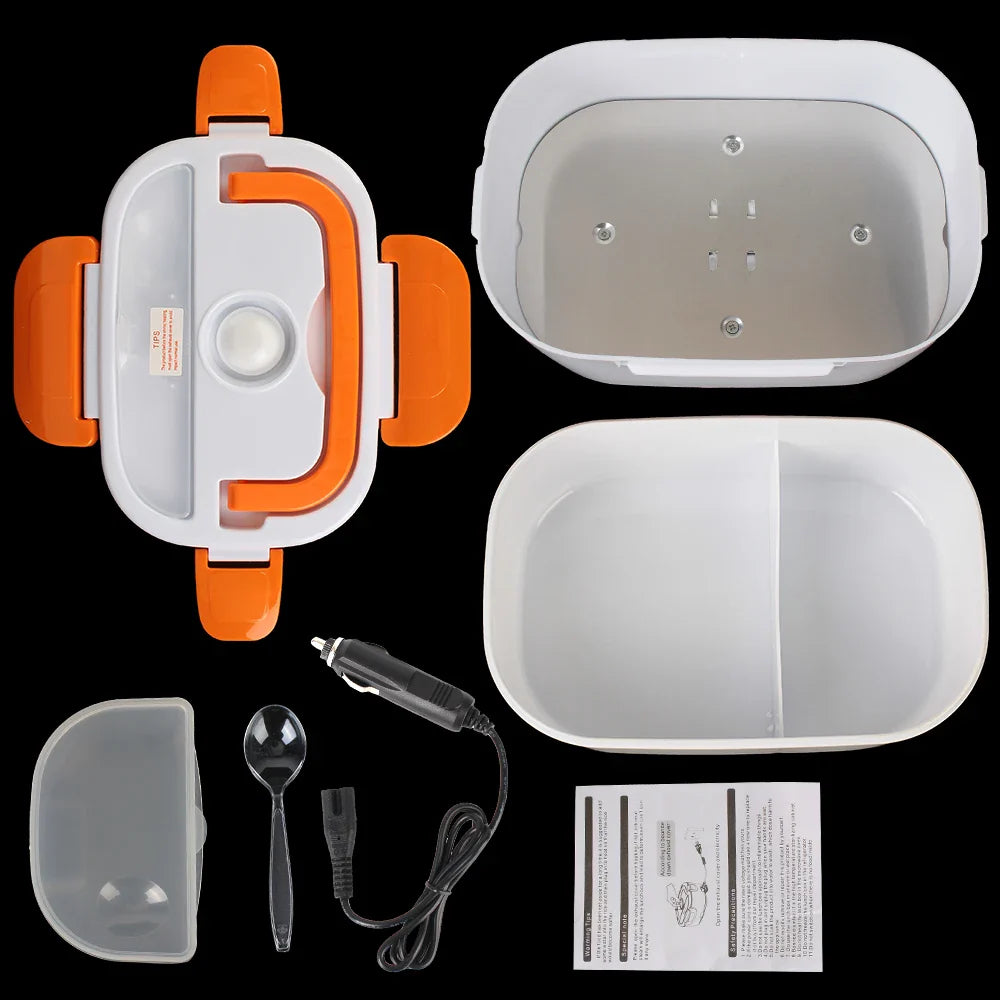 Showlu electric heated lunch box with portable design, 12V and 220V food warmer for on-the-go meal heating.