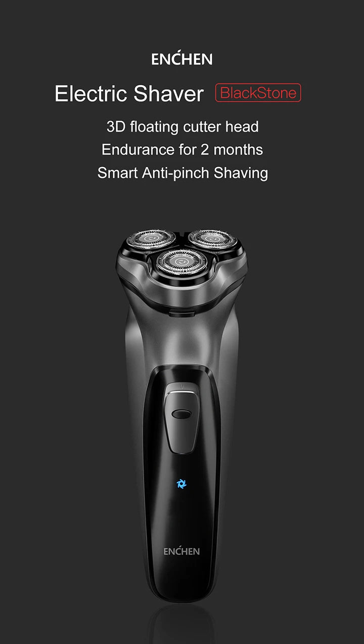 Showlu Smart General ENCHEN Blackstone 3D Rotary Electric Shaver with ergonomic handle and multiple rotary blades visible.