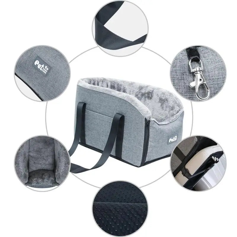 Small Showlu nonslip pet car seat with armrest for dogs and cats, travel kennel with secure, comfortable design