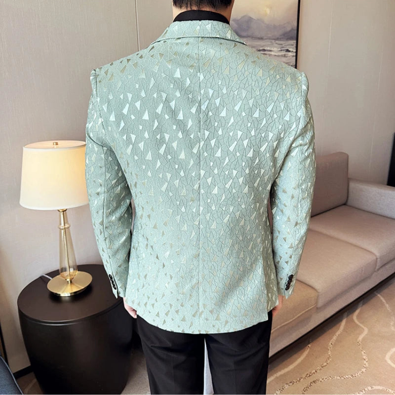 New British Style Korean Style Suit Jacket Business Formal Slim Fit Fashionable Printed Jacket Social Ball Groom Tailcoat Blazer