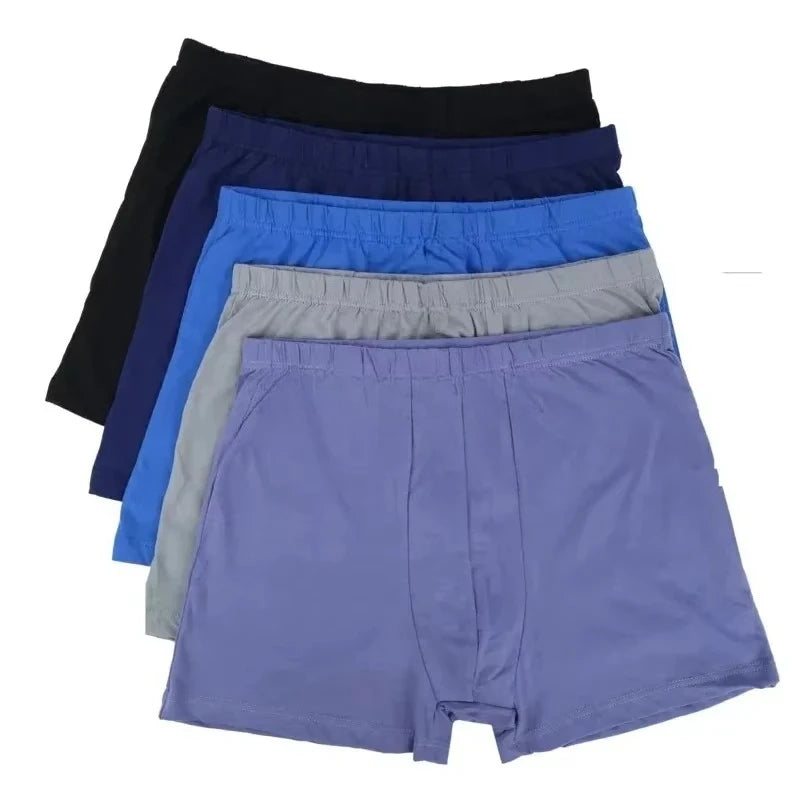 Showlu men's 100% cotton plus size boxer briefs in size 8XL-10XL, loose fit, 4-pack, shown in neutral colors.