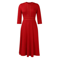 Spring Summer New Fashion Stand Up Collar Women Party Showdown Dress Simple Solid Color Lady Seven Sleeve Dresses