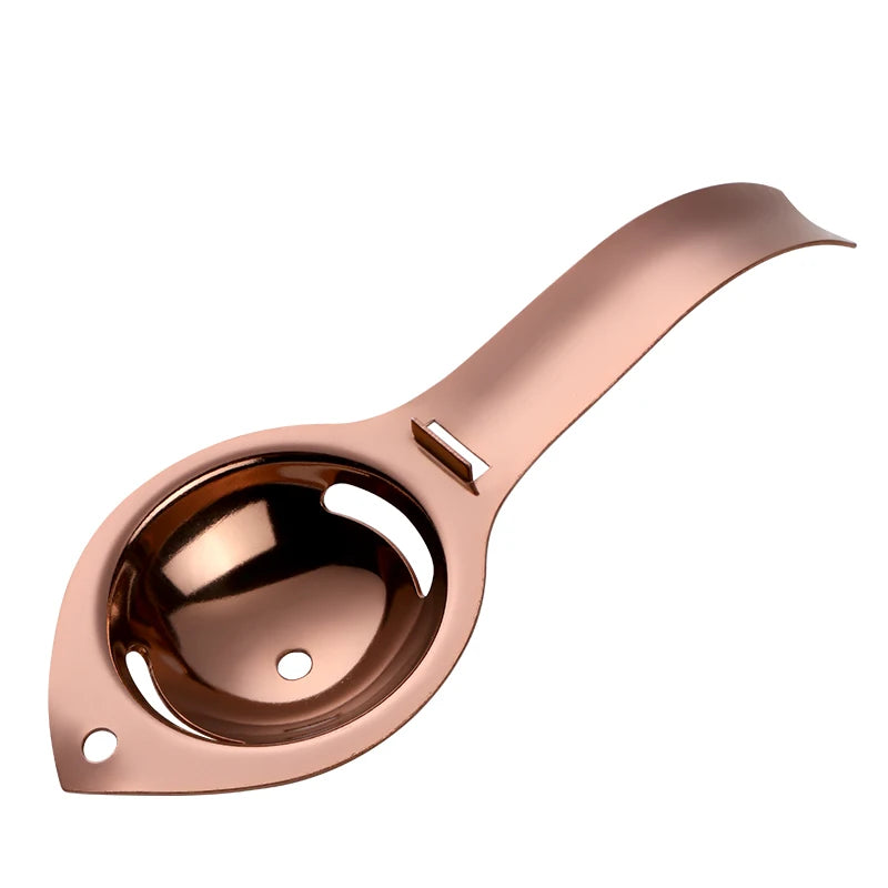 Stainless steel egg separator with handle from Showlu Fashion Store, used for separating egg yolks and whites in baking and cooking.