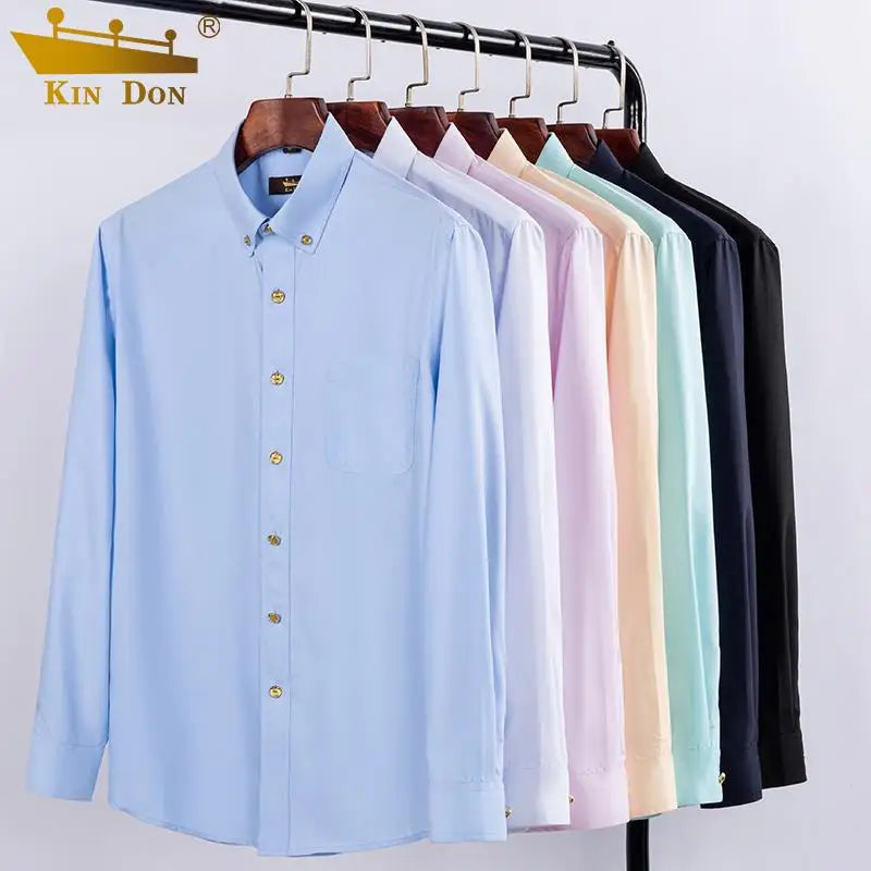 Men's luxury brass button long sleeve business casual shirt by Showlu Fashion, ironing resistant, suitable for office or gifting.