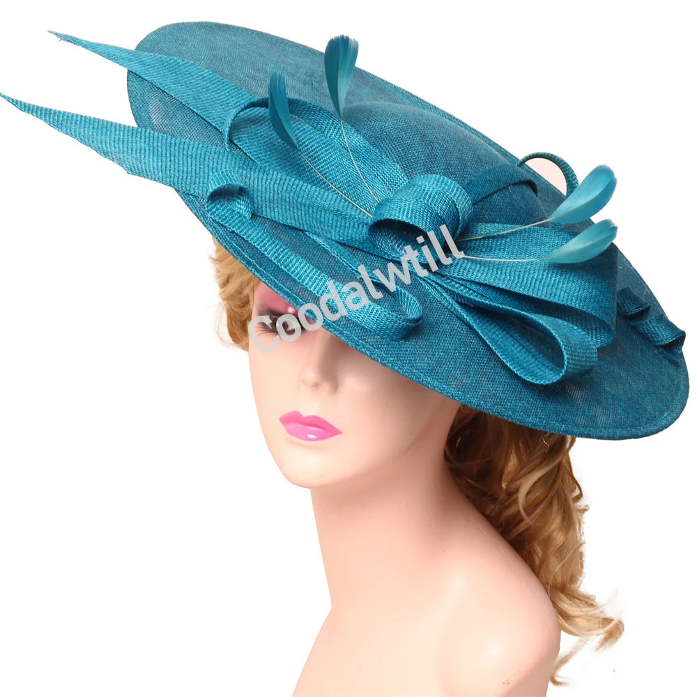 Pink Derby Big Fascinator Hat headband with large flower and feather details, elegant wedding and church race millinery for women