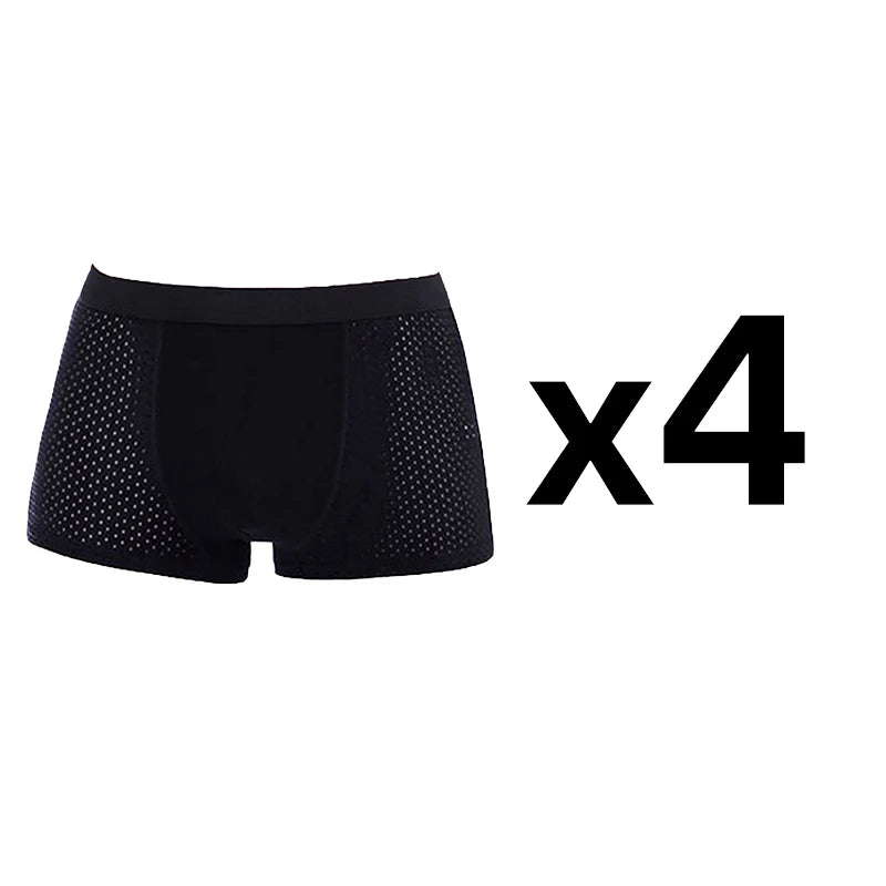 Men's bamboo boxer briefs by Goodeal, breathable mesh pouch, 4-pack, shown in black and gray fabric, designed for comfort and support.