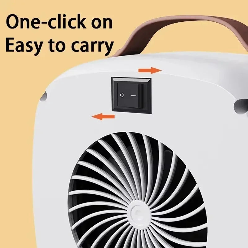 Mini 500W portable fan heater by Showlu Smart General, compact appliance with adjustable settings and safety features.