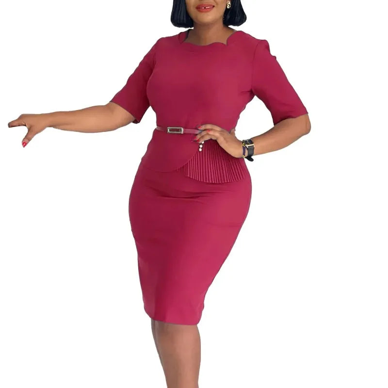 Elegant African dashiki dress for women with half sleeves and O-neck, made of polyester, perfect for summer, available in S-3XL.